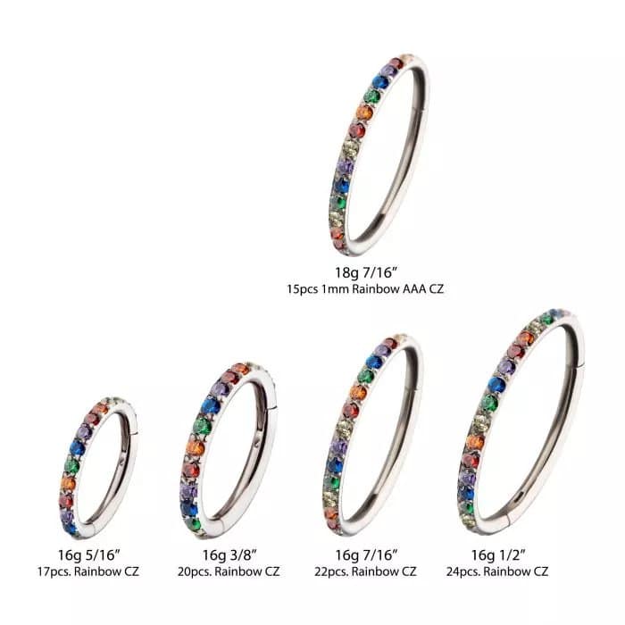 1mm CNC Set Rainbow Eternity CZ Titanium Side Facing Hinged Segment Clicker