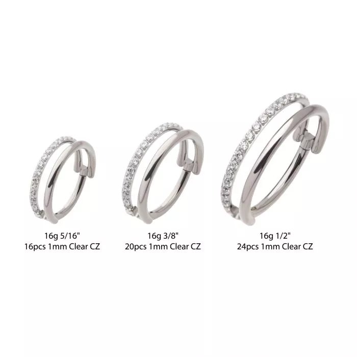 Titanium Side Facing Hinged Segment Clicker with Single Hoop Full Clear CNC Set Round CZ