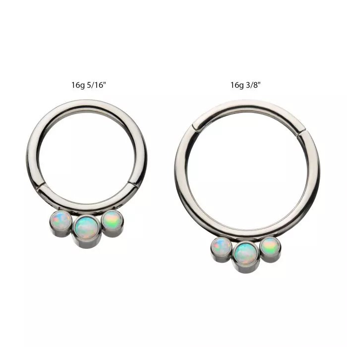 Titanium Petite 3 Synthetic White Opal Stones Set On Hinged Segment Clicker