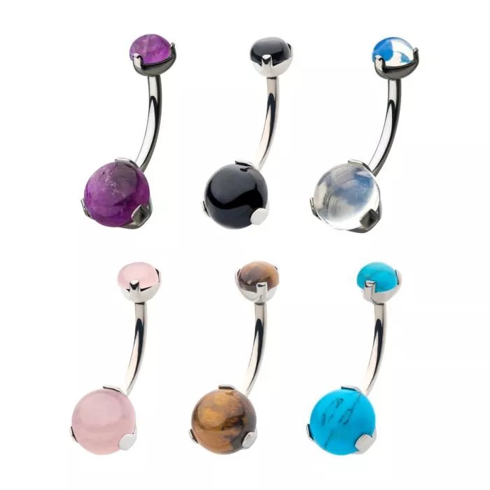Titanium Internally Threaded with 3-Prong Set Double Stone Fixed Navel
