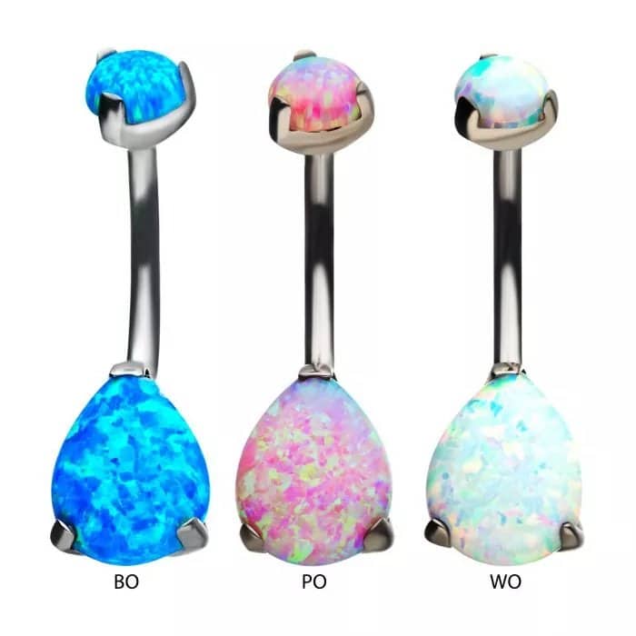 Titanium Internally Threaded Double Opal 3-Prong Teardrop Navel Curves