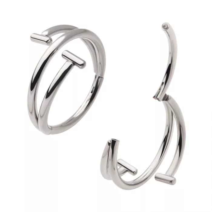 Titanium Double Ended Twist Side Facing Hinged Segment Clicker with T-Bar