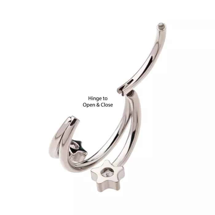 Titanium Double Ended Twist Side Facing Hinged Segment Clicker with Star CZ