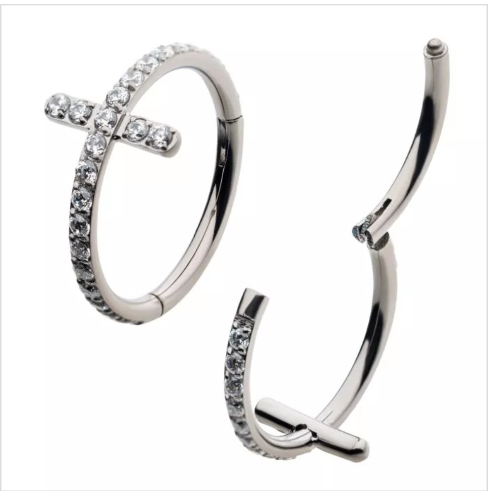 Titanium with CNC Set 1mm Clear AAA CZ Cross Side Facing Hinged Segment Clicker