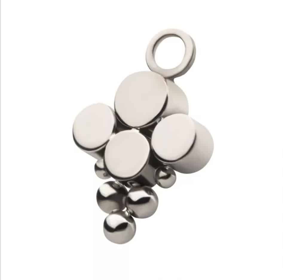Titanium with Bezel Set CZ/Synthetic Opal & Trinity Ball Edge Terraced Cluster Charm