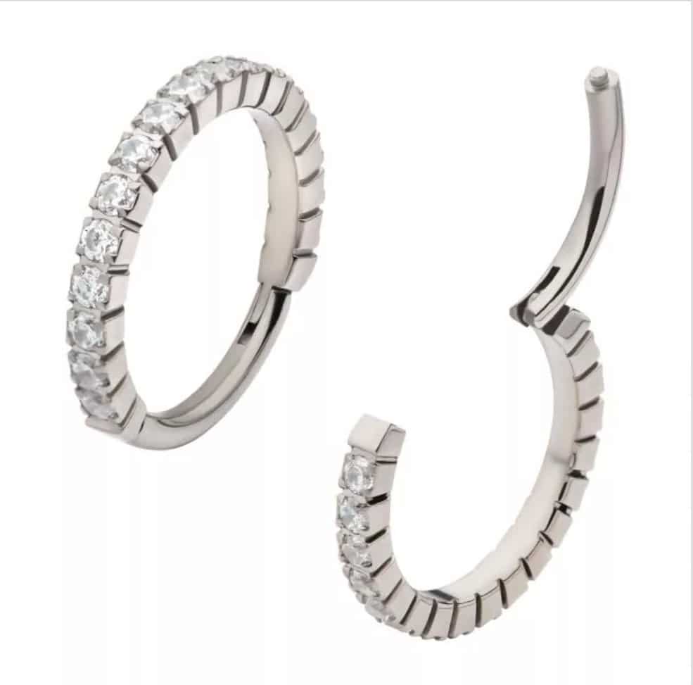 Titanium with Prong Set Full Clear CZ Side Facing Hinged Segment Clicker