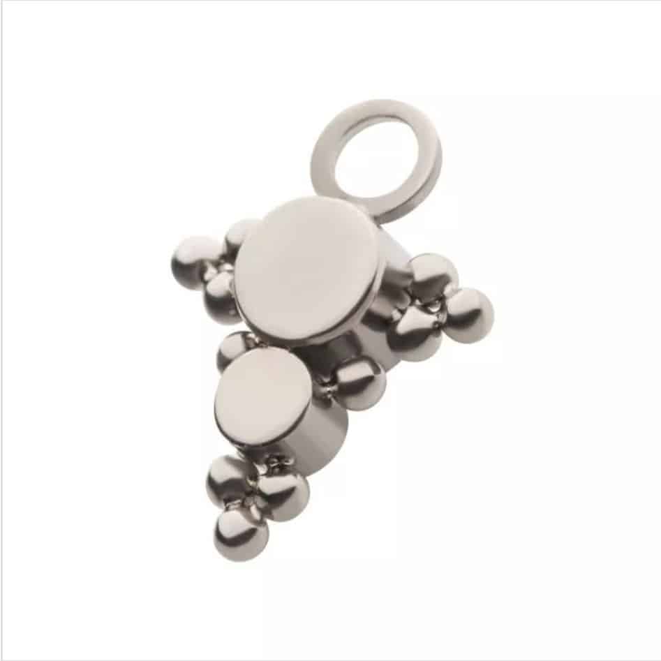 Titanium with Bezel Set CZ/Synthetic Opal & Multi Trinity Ball Edge 2-Cluster Charm