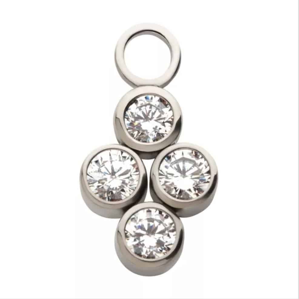 Titanium with Bezel Set Clear CZ 4-Cluster Charm