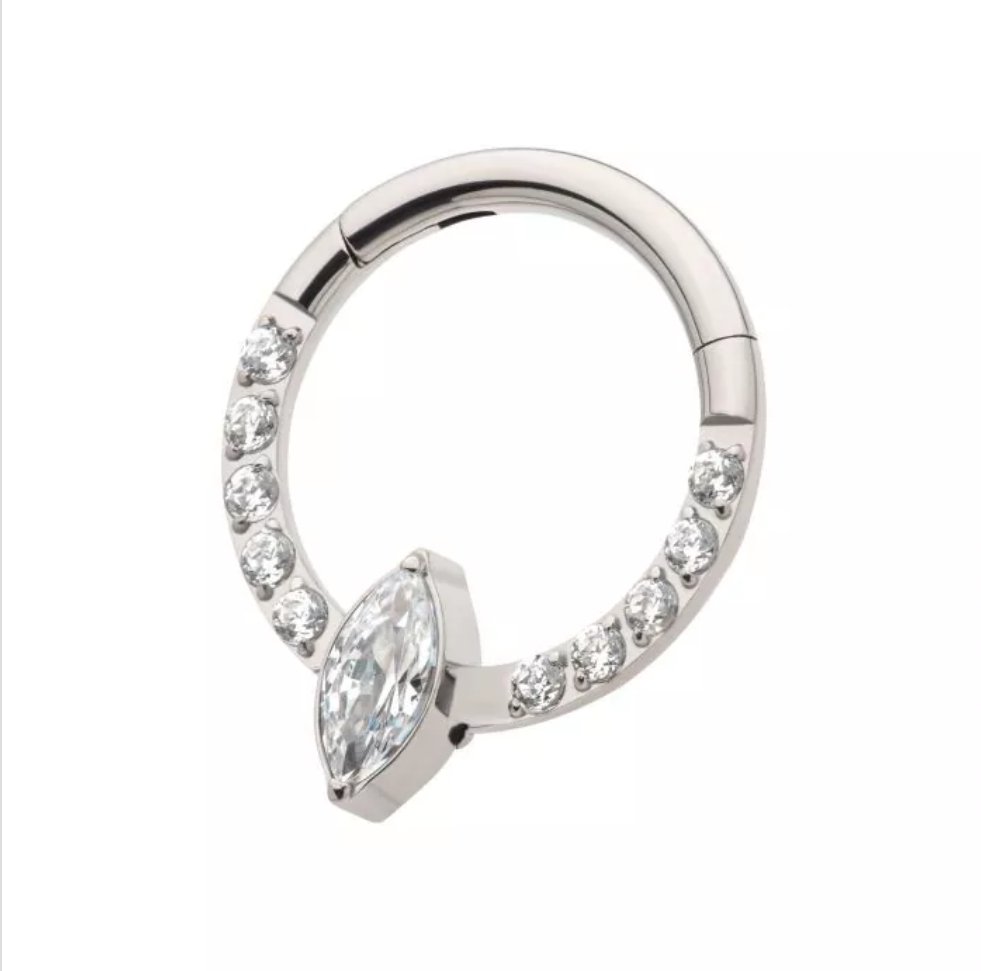 Titanium with 1mm CNC Set Full Clear CZ & Big Marquise CZ Front Facing Hinged Segment Clicker
