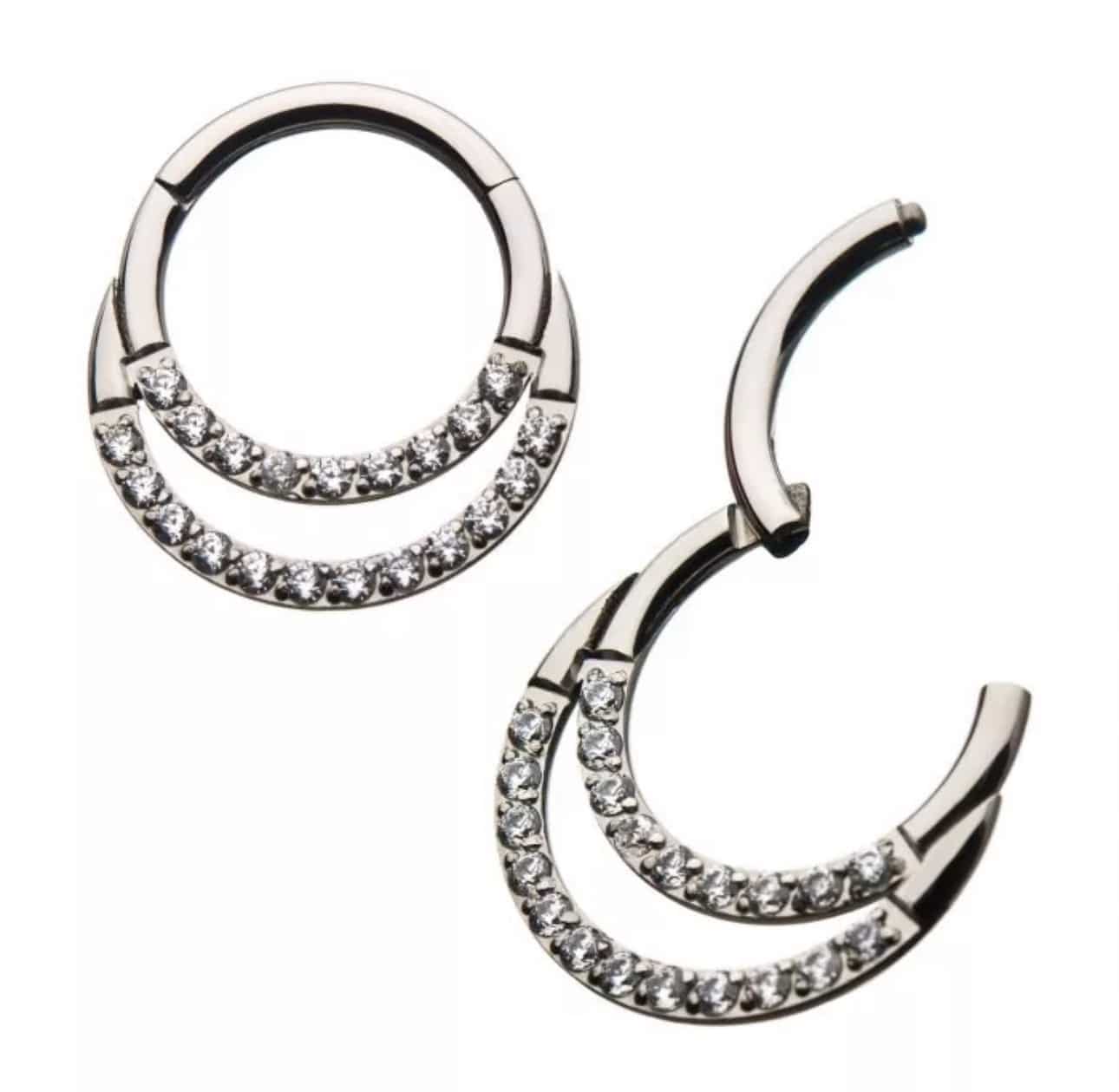 Titanium with Double Front Full Clear Gem Hinged Segment Clicker
