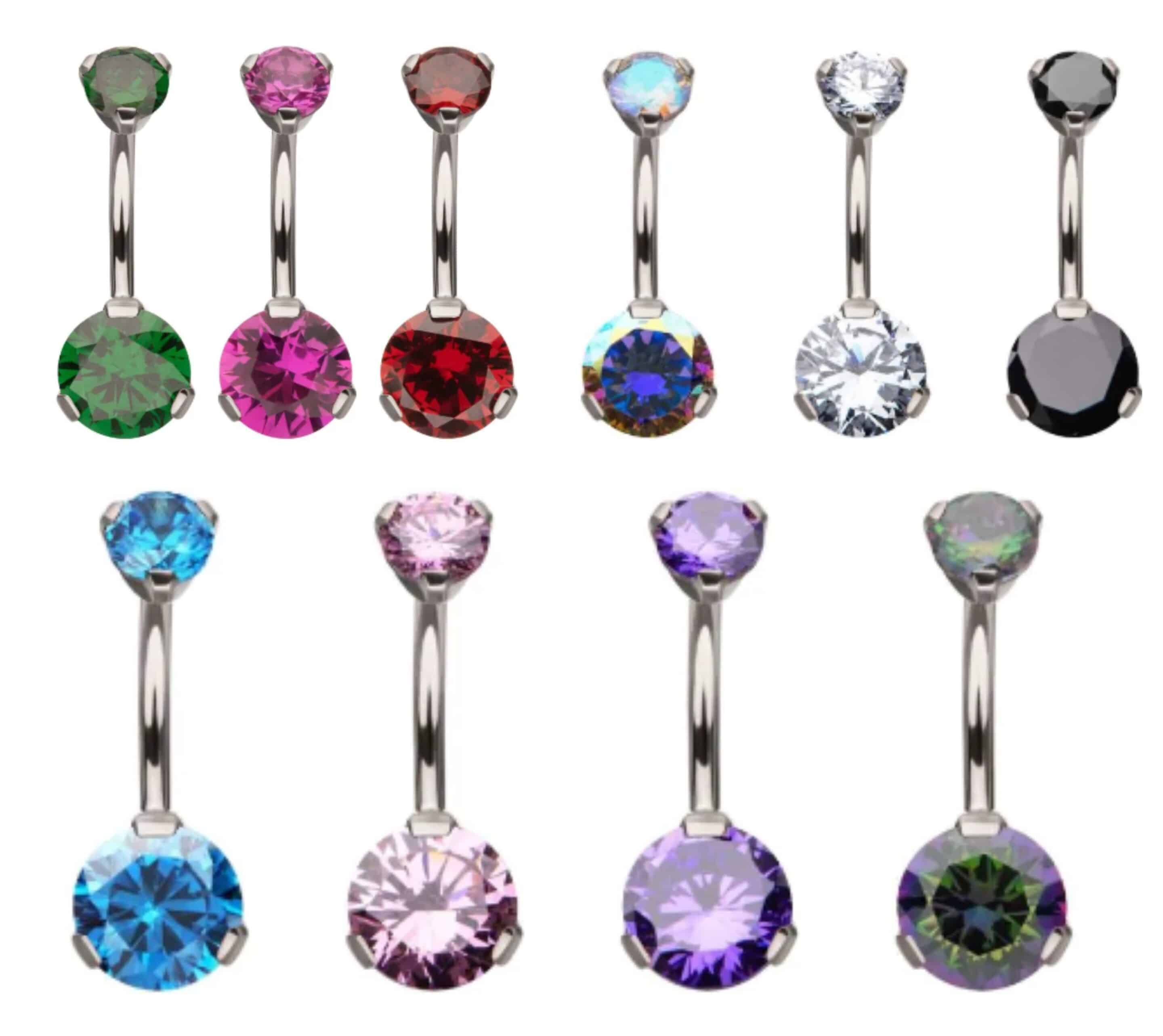 Titanium Internally Threaded Double 3-Prong Gem Fixed Bottom Navel