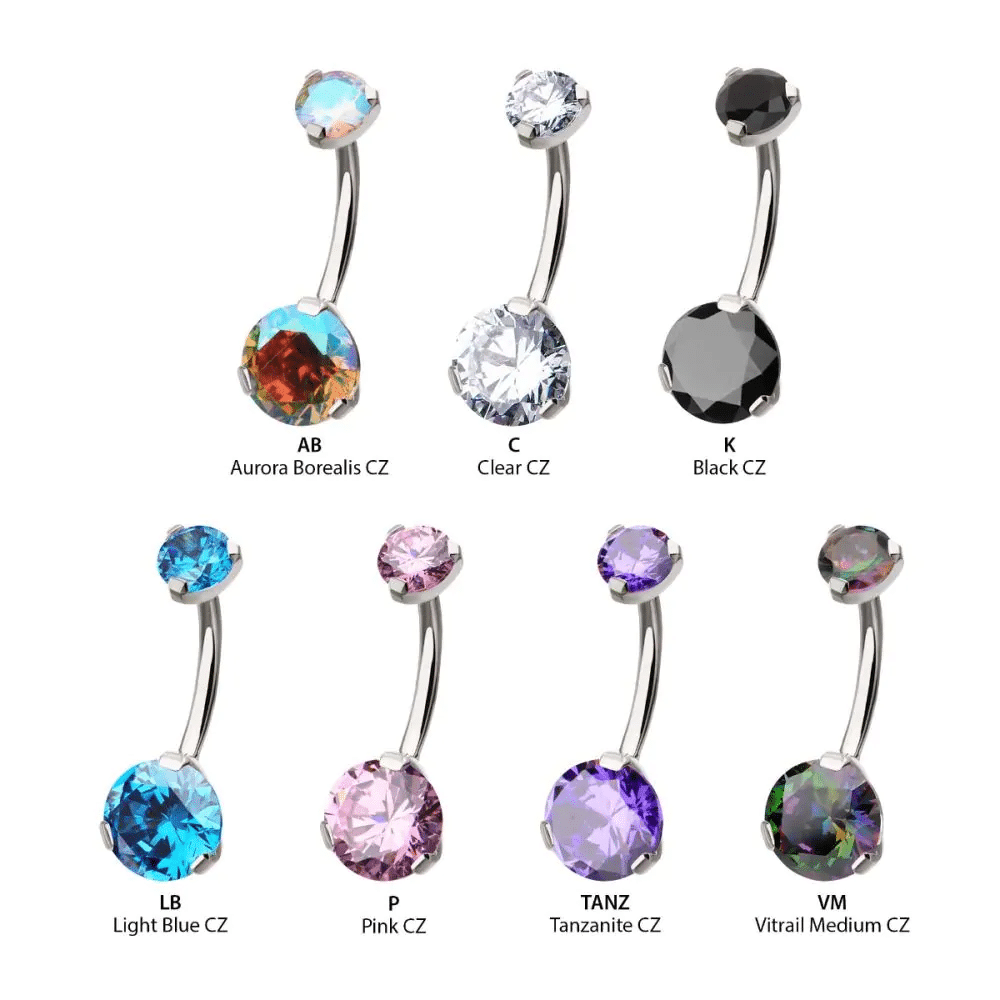 Titanium Internally Threaded Double 3-Prong Gem Fixed Bottom Navel