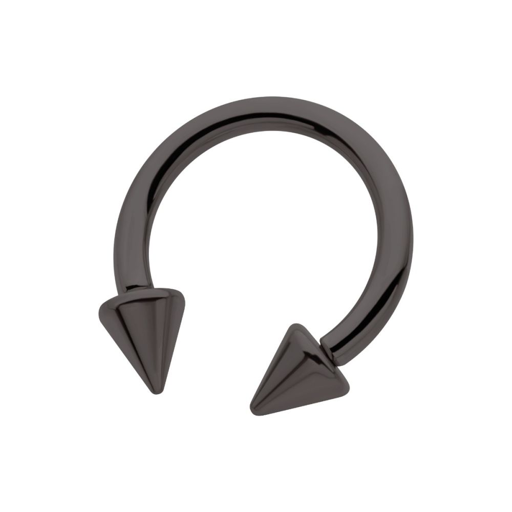 Black PVD Titanium Internally Threaded Spike Ends Circular Barbell