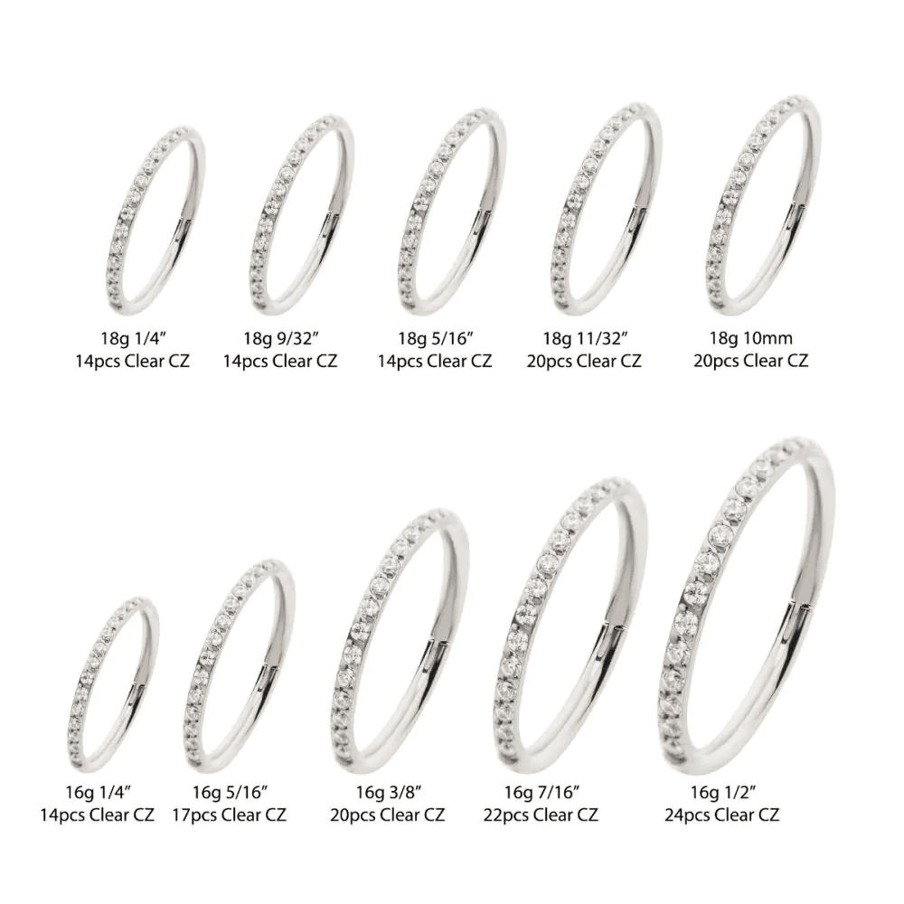 Titanium with 1mm CNC Set Clear CZ Eternity Gem Side Facing Hinged Segment Clicker