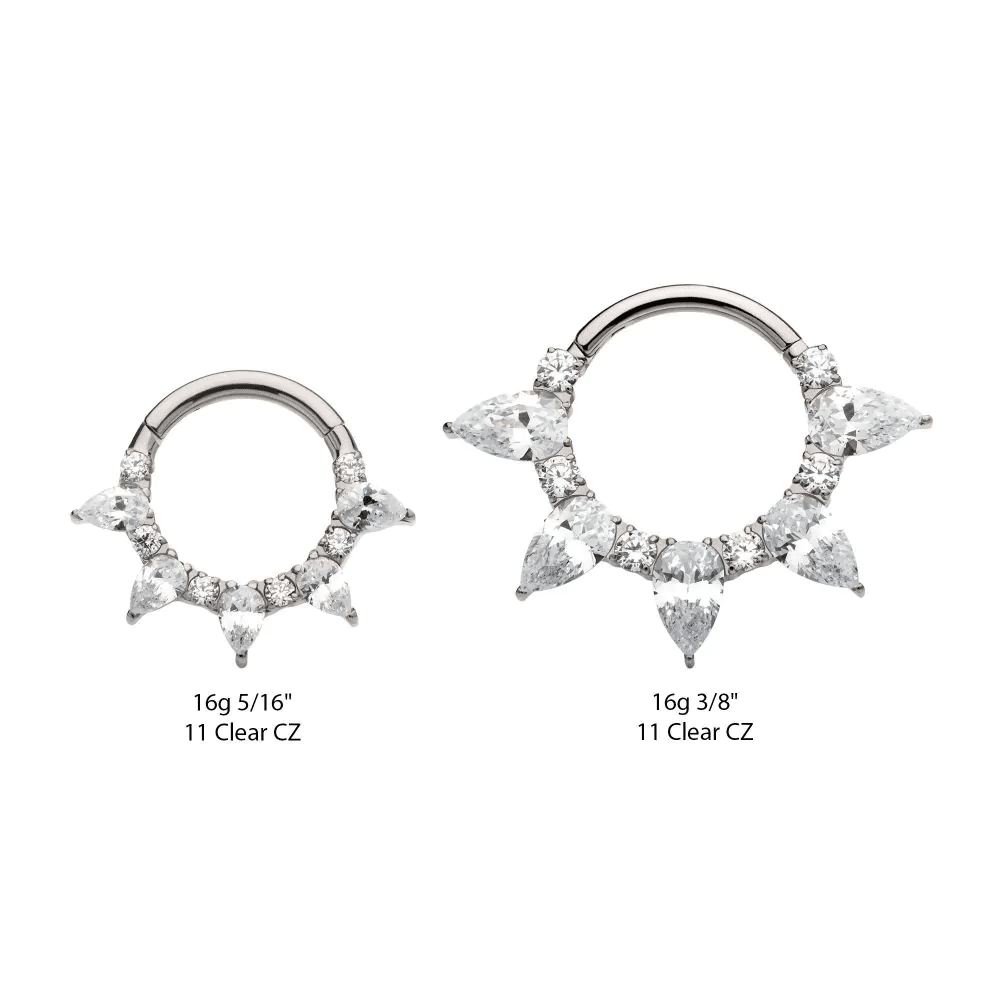 Titanium Clustered Prong Set Round & Teardrop CZ Front Facing Hinged Segment Clicker