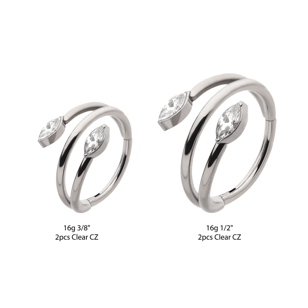 Titanium Double Ended Twist Side Facing Hinged Segment Clicker with Marquise CZ