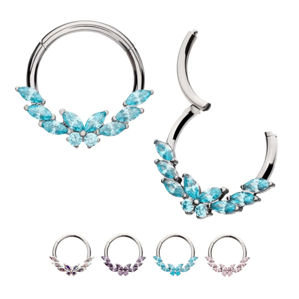 Titanium Butterfly & Marquise Gem Front Facing Hinged Segment Clicker