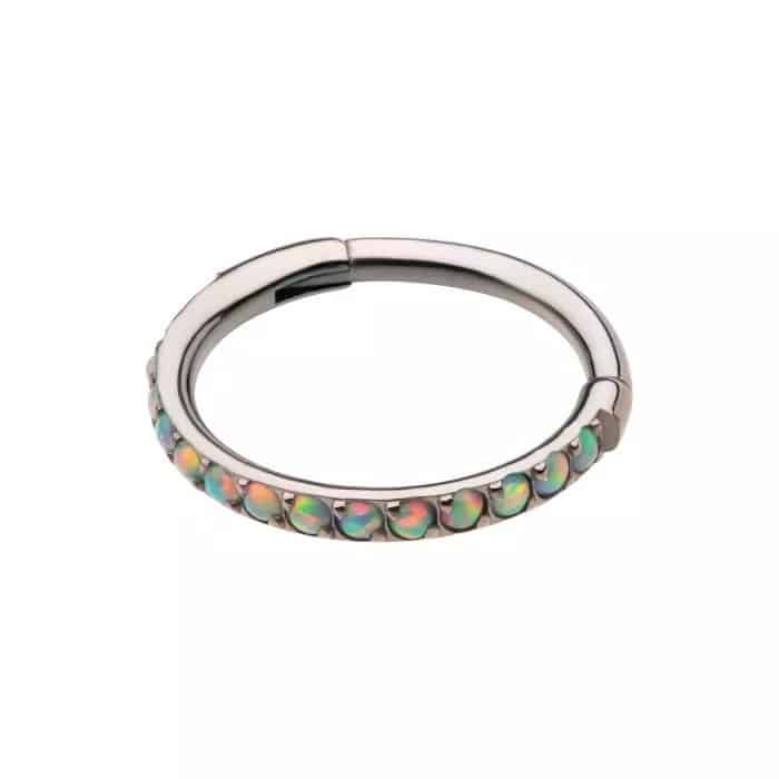 1mm CNC Set White Opal Eternity Gem Titanium Side Facing Hinged Segment Clicker