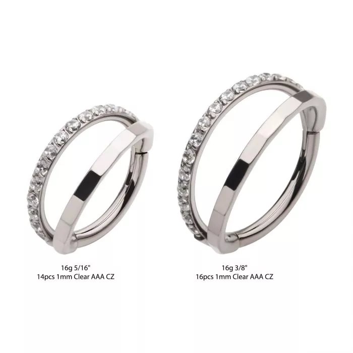 Fan Out with 1mm CNC Set Clear Eternity CZ &amp; Corrugated Edge Titanium Side Facing Hinged Segment Clicker