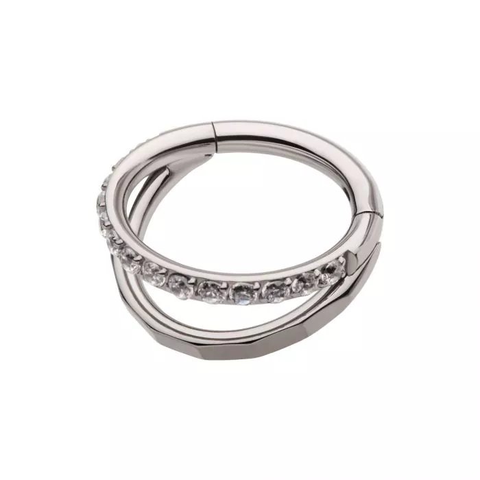 Fan Out with 1mm CNC Set Clear Eternity CZ &amp; Corrugated Edge Titanium Side Facing Hinged Segment Clicker