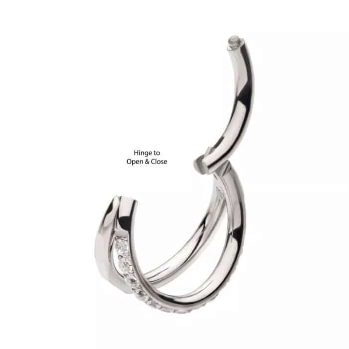 Fan Out with 1mm CNC Set Clear Eternity CZ &amp; Corrugated Edge Titanium Side Facing Hinged Segment Clicker