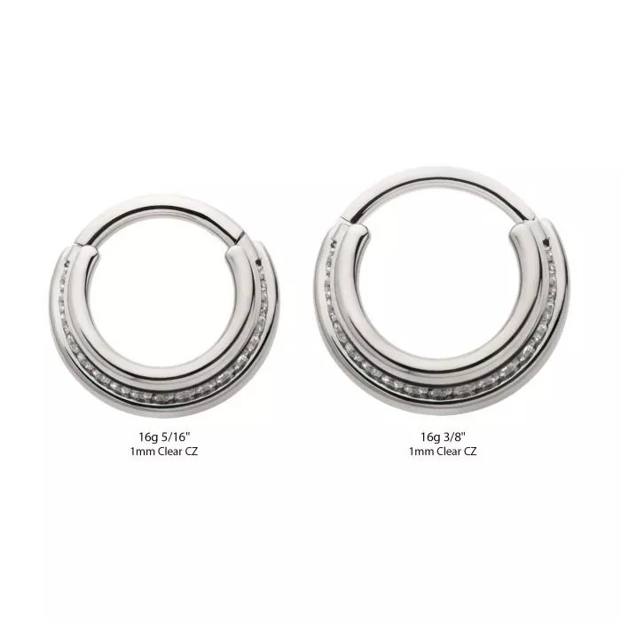 Titanium Terraced Triple Stack with 1mm CNC Set Full Clear CZ Front Facing Hinged Segment Clicker