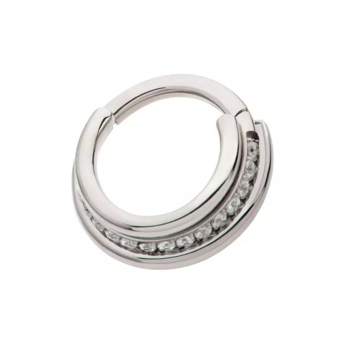 Titanium Terraced Triple Stack with 1mm CNC Set Full Clear CZ Front Facing Hinged Segment Clicker