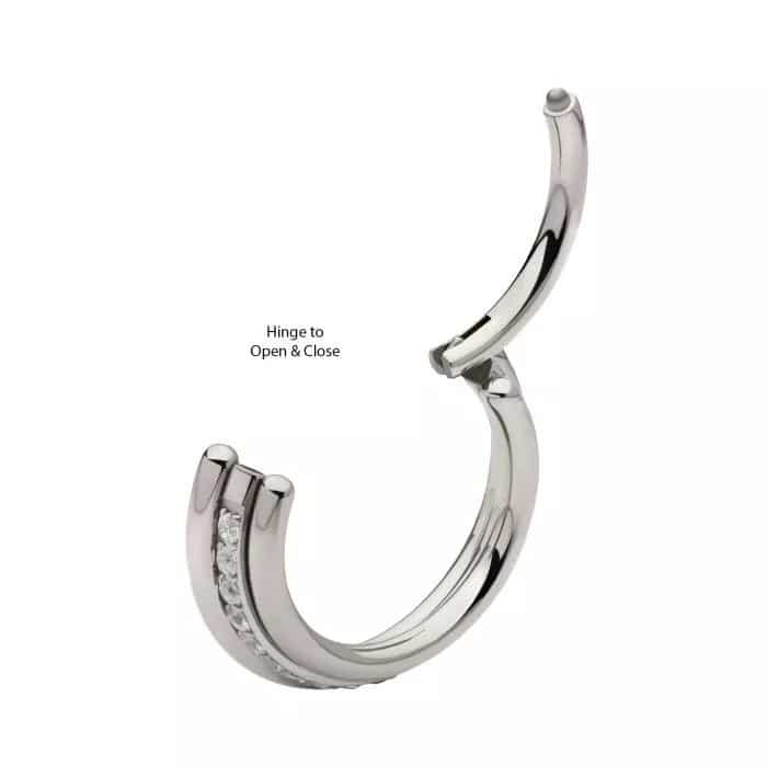 Titanium Terraced Triple Stack with 1mm CNC Set Full Clear CZ Front Facing Hinged Segment Clicker