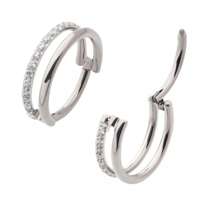 Titanium Side Facing Hinged Segment Clicker with Single Hoop Full Clear CNC Set Round CZ
