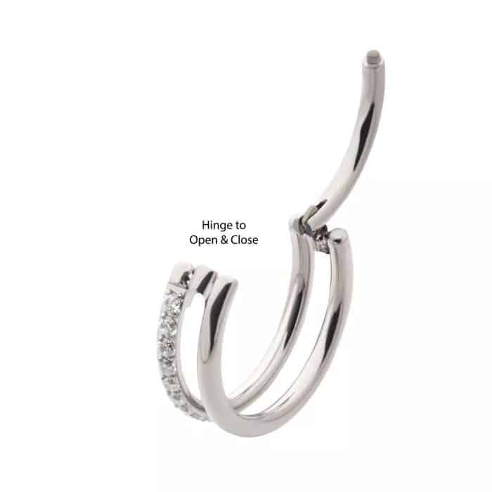 Titanium Side Facing Hinged Segment Clicker with Single Hoop Full Clear CNC Set Round CZ