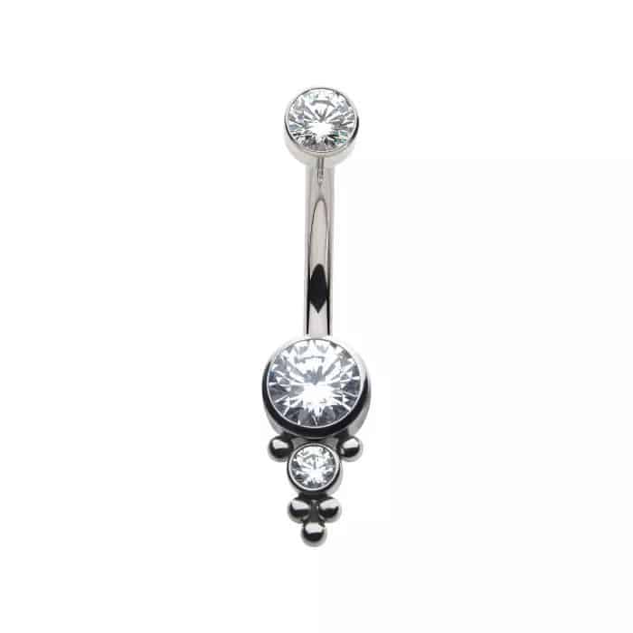 Titanium Internally Threaded with Tri Bead Bezel Set CZ Cluster Navel Curve