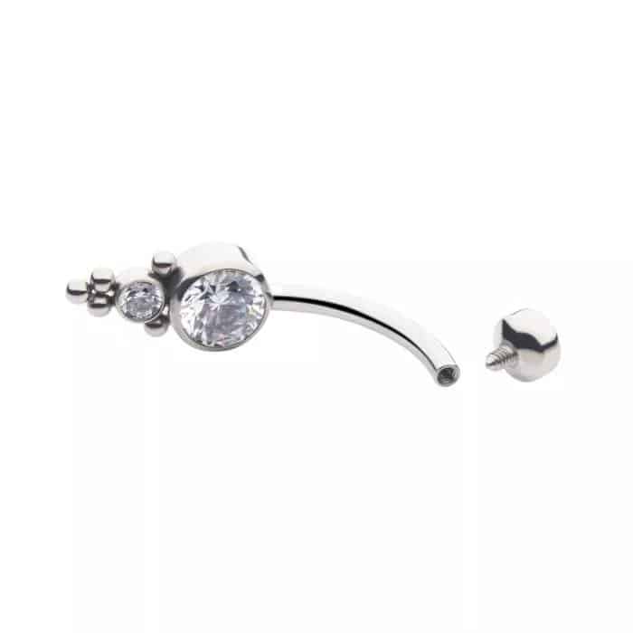 Titanium Internally Threaded with Tri Bead Bezel Set CZ Cluster Navel Curve
