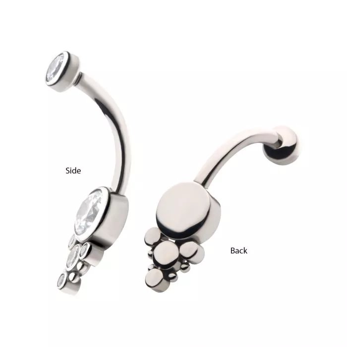 Titanium Internally Threaded with Beaded Bezel Set CZ Terraced Cluster Navel Curve