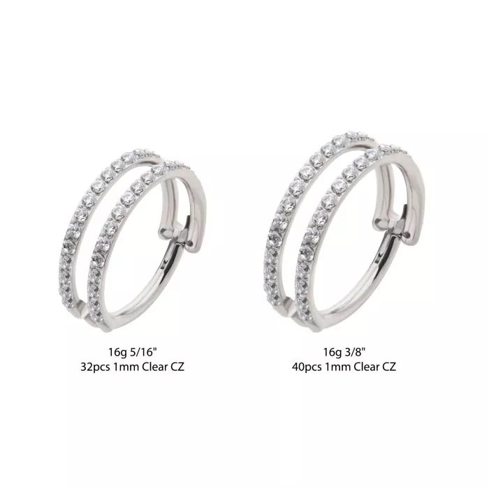 Titanium Double Row Full Clear CZ Side Facing Hinged Segment Clicker