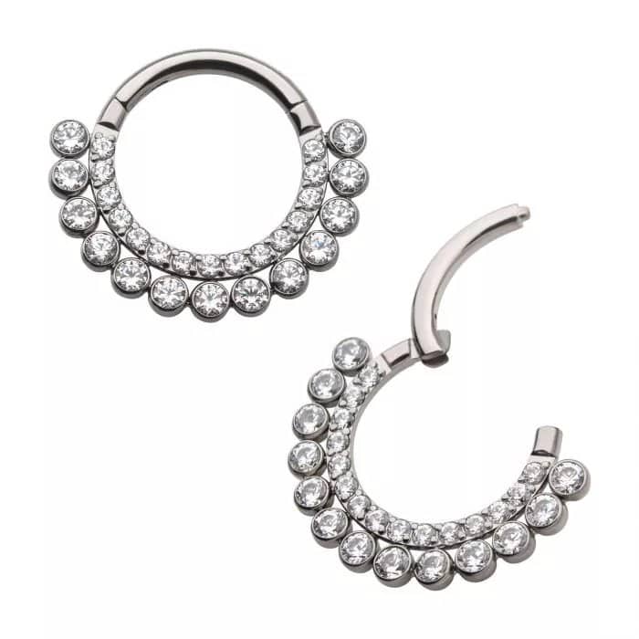 Titanium Double Row Clustered CZ Front Facing Hinged Segment Clicker