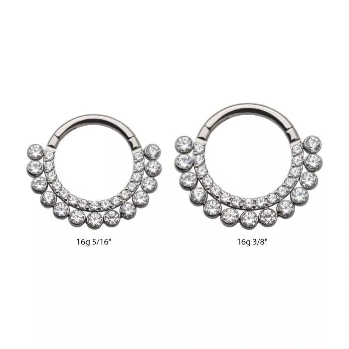 Titanium Double Row Clustered CZ Front Facing Hinged Segment Clicker