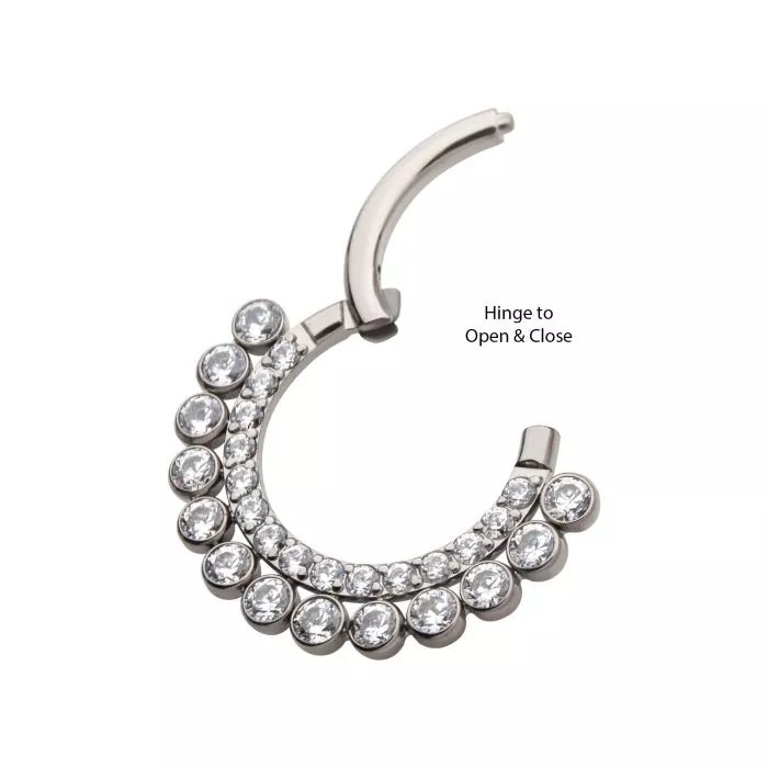 Titanium Double Row Clustered CZ Front Facing Hinged Segment Clicker