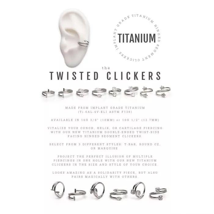 Titanium Double Ended Twist Side Facing Hinged Segment Clicker with Marquise CZ
