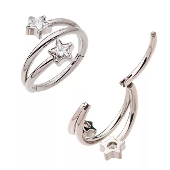 Titanium Double Ended Twist Side Facing Hinged Segment Clicker with Star CZ