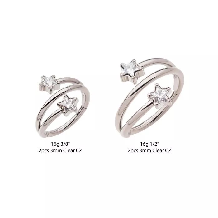 Titanium Double Ended Twist Side Facing Hinged Segment Clicker with Star CZ