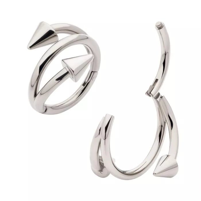 Titanium Double Ended Twist Side Facing Hinged Segment Clicker with Spikes