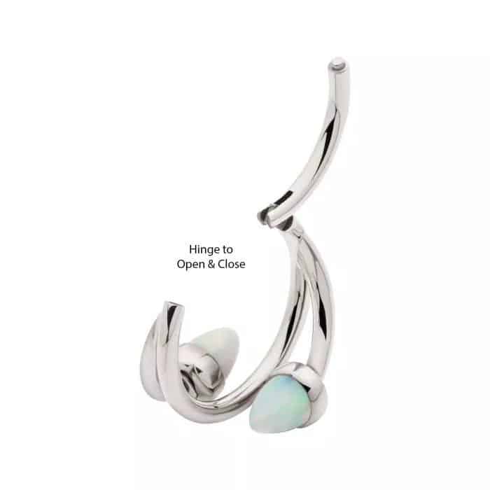 Titanium Double Ended Twist Side Facing Hinged Segment Clicker with Spike White Opal
