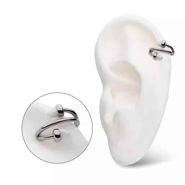 Titanium Double Ended Twist Side Facing Hinged Segment Clicker with Spike White Opal