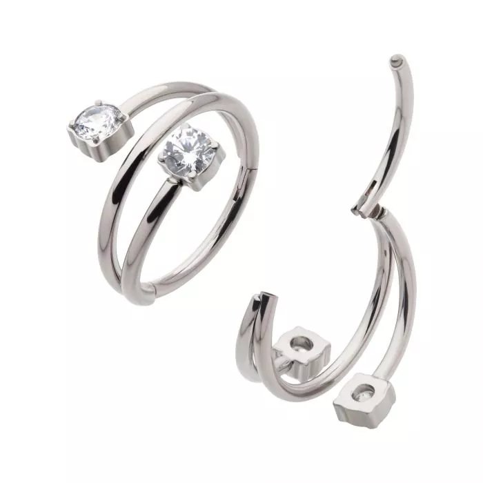 Titanium Double Ended Twist Side Facing Hinged Segment Clicker with Round CZ