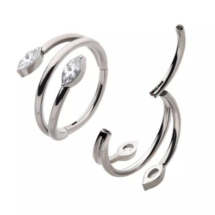 Titanium Double Ended Twist Side Facing Hinged Segment Clicker with Marquise CZ