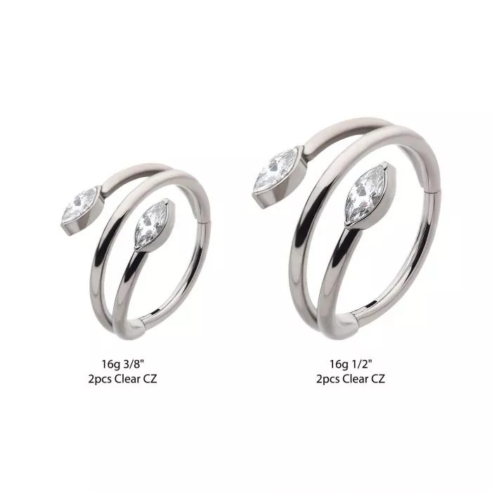 Titanium Double Ended Twist Side Facing Hinged Segment Clicker with Marquise CZ