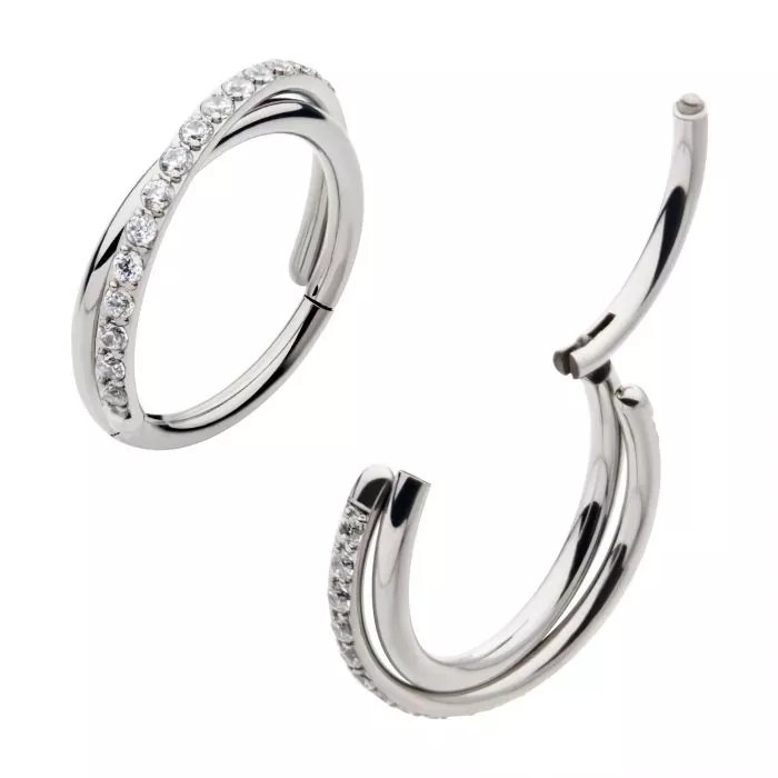 Titanium Crisscross with CZ Side Facing Hinged Segment Clicker