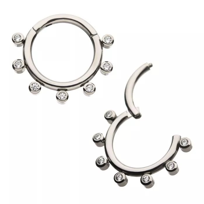 Titanium 7 Clear CZ Hinged Segment Clicker