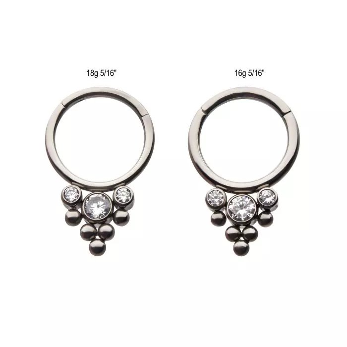 Titanium 3-Clear CZ Gem with 5-Beads Hinged Segment Clicker
