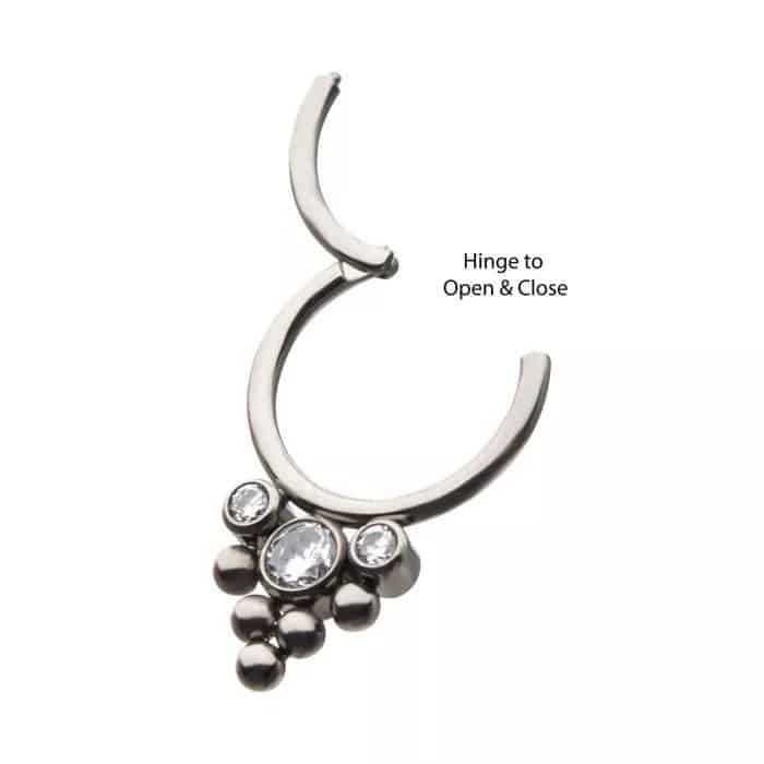 Titanium 3-Clear CZ Gem with 5-Beads Hinged Segment Clicker